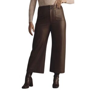 Anthropologie Maeve The Colette wide Leg Faux Leather Cropped Pants Sz 34 Brown